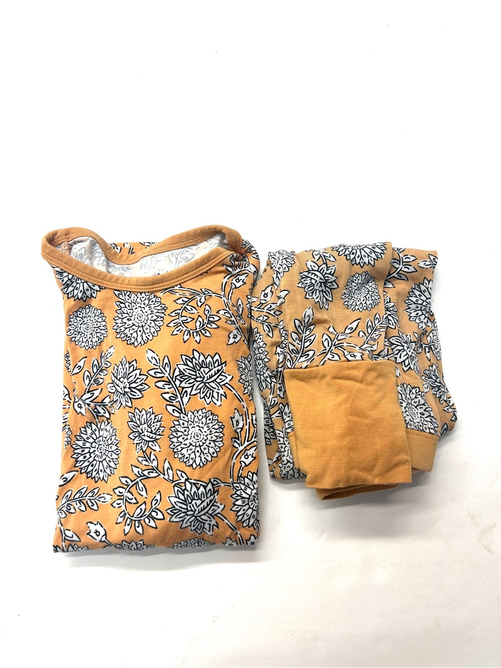 Kindthing WildWoven Floral Print Mustard Yellow Bamboo Pajamas Long Sleeve Set